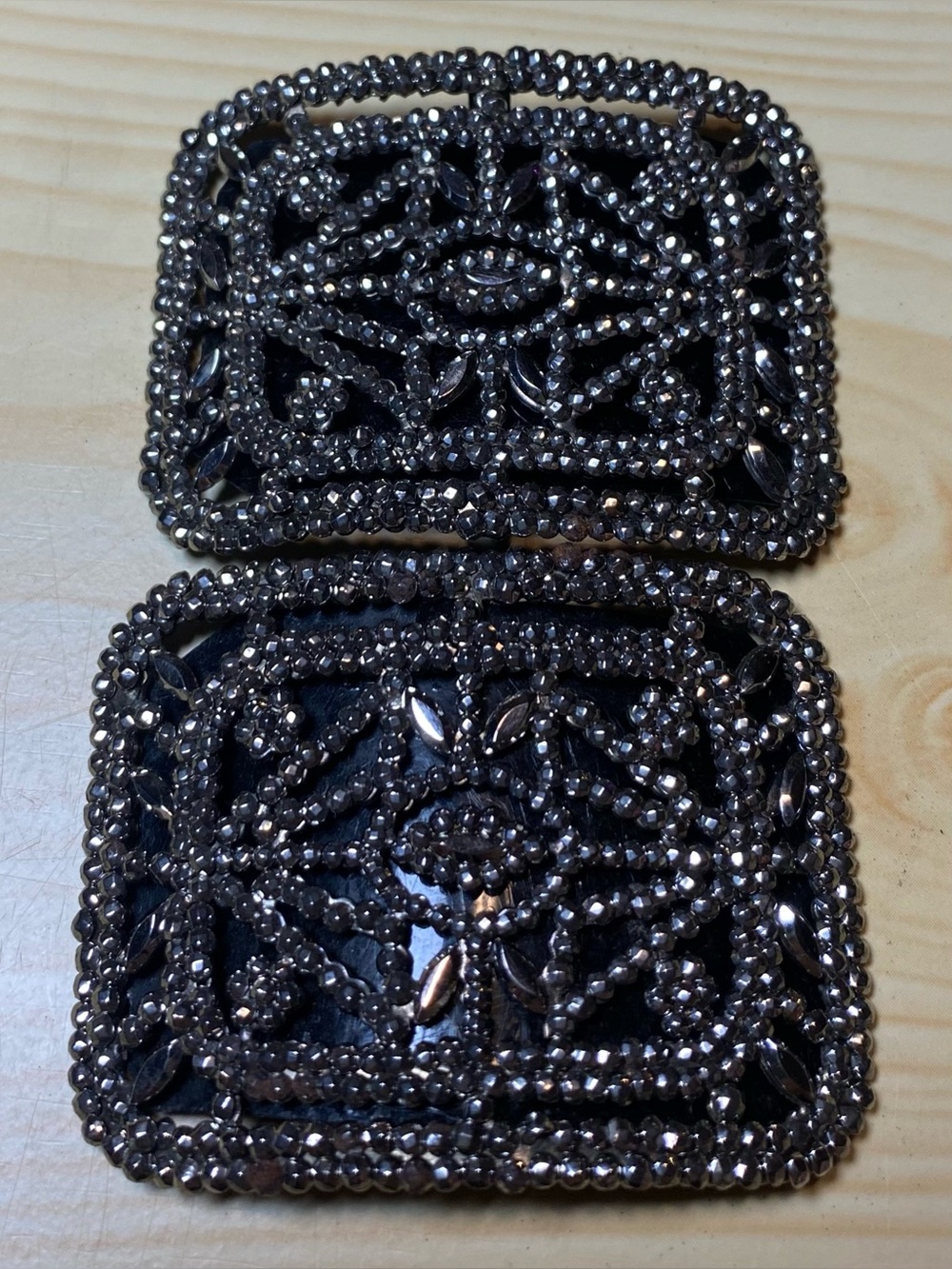 Cut Steel With Celluloid Backing Made In France Vintage Shoe Buckles Set